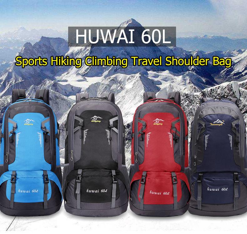 HIKING Huwai 60 L กระเป๋าเดินทาง ใหญ่ ที่สุด ขนาด จุสะใจถึง 60 ลิตร เป้สะพายหลัง เหมาะสำหรับสวมใส่เดินทาง ของแท้ 60L Waterproof Outdoor Backpack Rucksack Sports Hiking Climbing Travel Shoulder Bag Pack Mountaineering Bag HIKING
