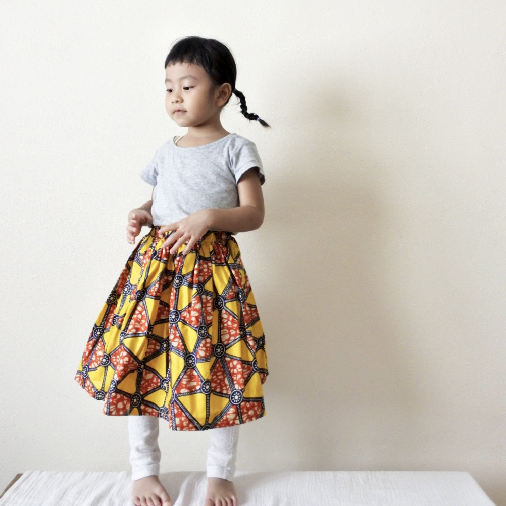 MERMEO |【SK-58】L(110-120)  African batik kids skirt | กระโปรงเด็กผ้าแอฟริกันบาติก