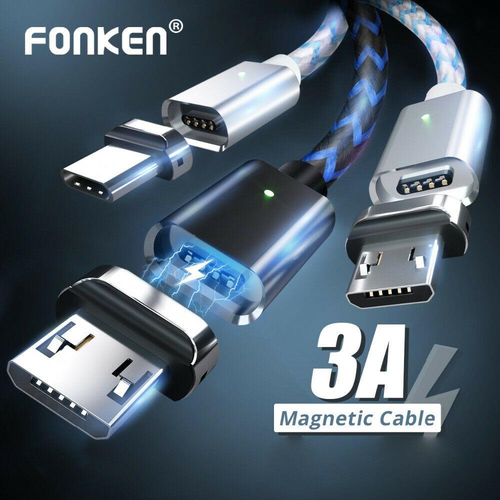 FONKEN Micro USB แม่เหล็กสาย 3A โทรศัพท์ Android สายส่งโทรศัพท์มือถือแม่เหล็กที่ชาร์จเร็ว USB สายชาร์จโทรศัพท์มือถือสายชาร์จเร็ว SJX-Micro