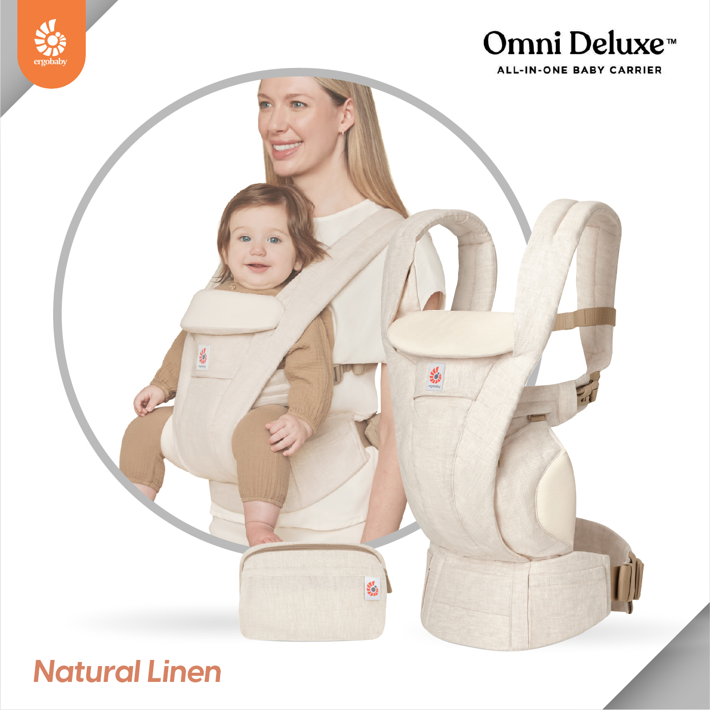 Ergobaby เป้อุ้มเด็ก รุ่น Omni Deluxe Linen - Natural Beige สำหรับ 0-48 เดือน รุ่นใหม่ล่าสุด รองรับแรกเกิดโดยไม่ต้องเสริมเบาะ ปรับได้ 4 ท่า ระบายอากาศดี ซัพพอร์ตหลังและสะโพก ใส่สบายทั้งวัน