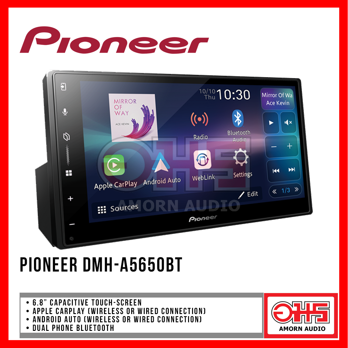 อุปกรณ์และชิ้นส่วนยานยนต์ Pioneer DMH-A5650BT รีซีฟเวอร์ AV ไร้สาย ขนาด 6.8 นิ้ว Apple CarPlay Android Auto ราคา 15,599 บาท*ส่งฟรี