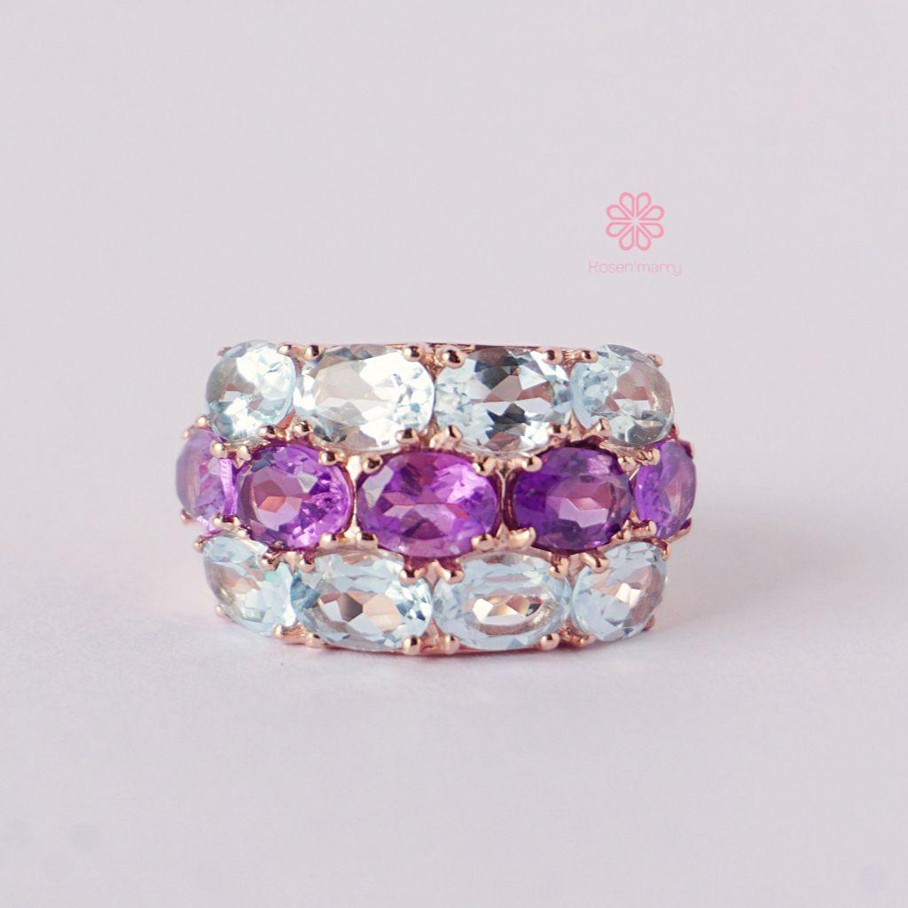 Natural Amethyst and Topaz 11 Cts Ring Sterling Silver925 With Rosegold Plated 8 US. ราคา 3,910 บาท*ส่งฟรี