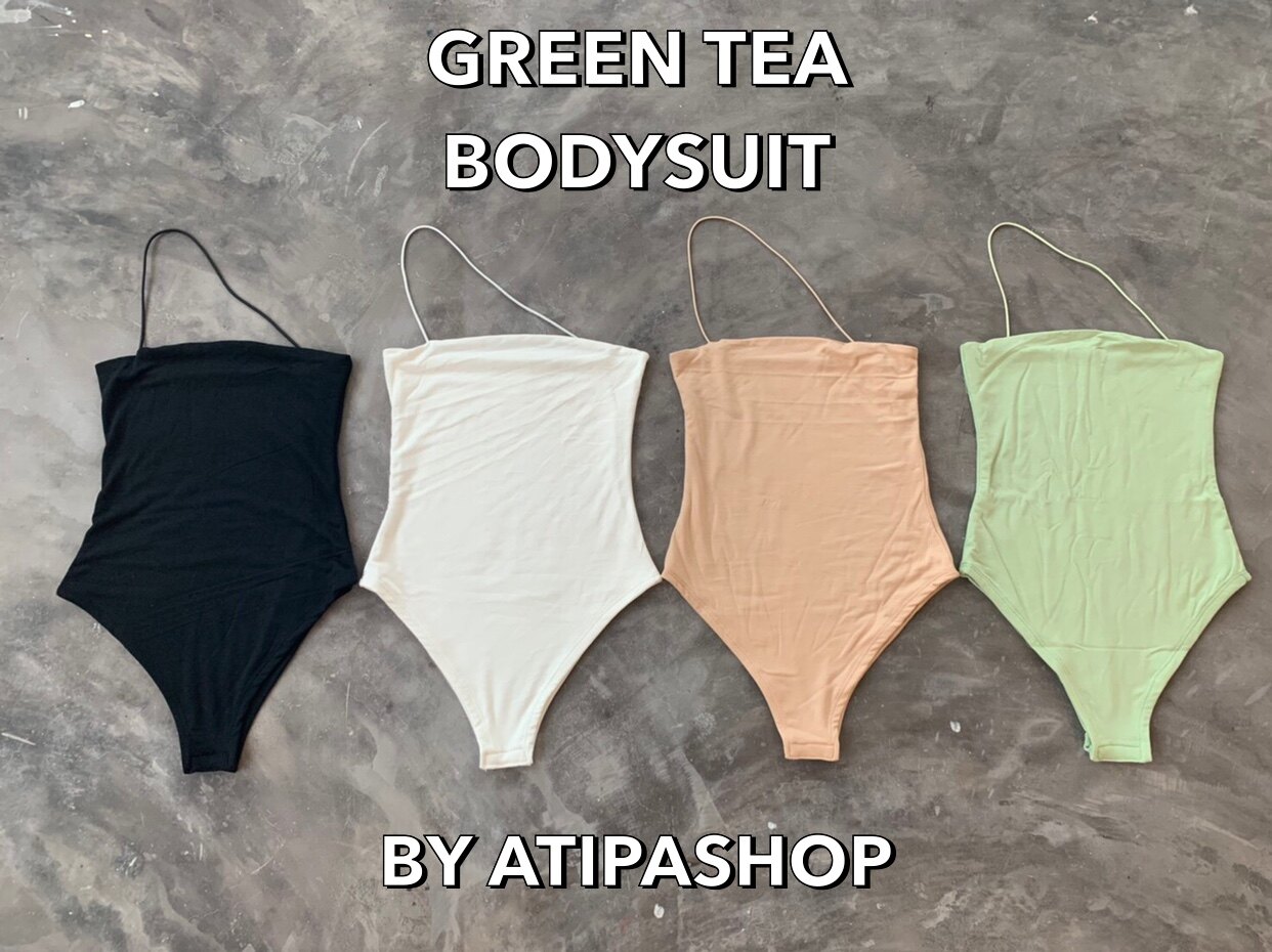 Atipashop- Green tea bodysuit บอดี้สูท ทรงเกาะอก มีสายคาดดีเทลน่ารักๆ