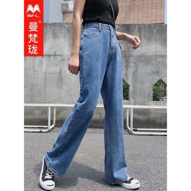 Kaykai_Shop S-3XL✨ เสื้อผ้าสตรี ?กางเกงยีนส์ แนววินเทจ? เท้ากว้าง ✨กางเกงยีนส์ยาว⚡ #8006