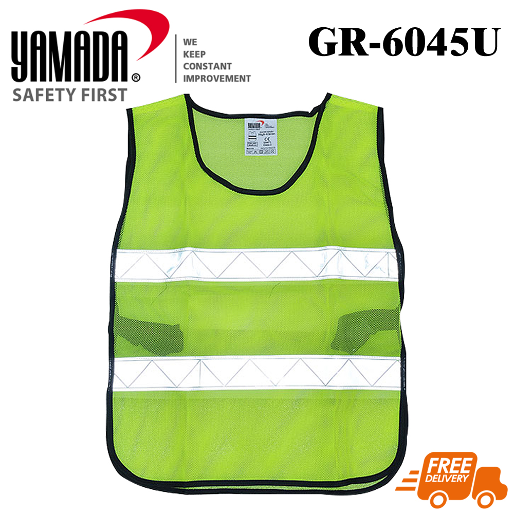 เสื้อเซฟตี้ แบบตาข่าย 2 แถบ รุ่น GR-6045U สีเขียว แถบสีเงิน ยี่ห้อ YAMADA