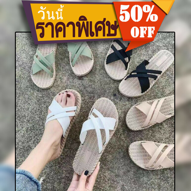 CC👠พร้อมส่ง👡รองเท้าแตะแฟชั่น สไตล์เกาหลี แบบสวมผู้หญิง พื้นนุ่ม สวมสบาย แนะนำเพิ่ม1ไซส์