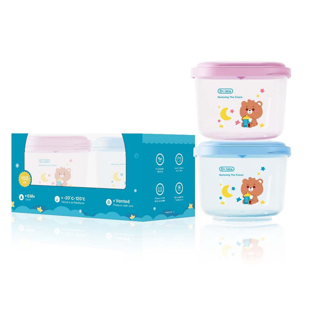 Dr.isla กล่องเก็บอาหารเสริมทารก 4PCS 150ML วัสดุเกรดอาหาร PP ลายหมีน่ารัก ใช้กับไมโครเวฟได้ แช่เย็นได้ กล่องเก็บอาหารเสริมเด็ก SF02