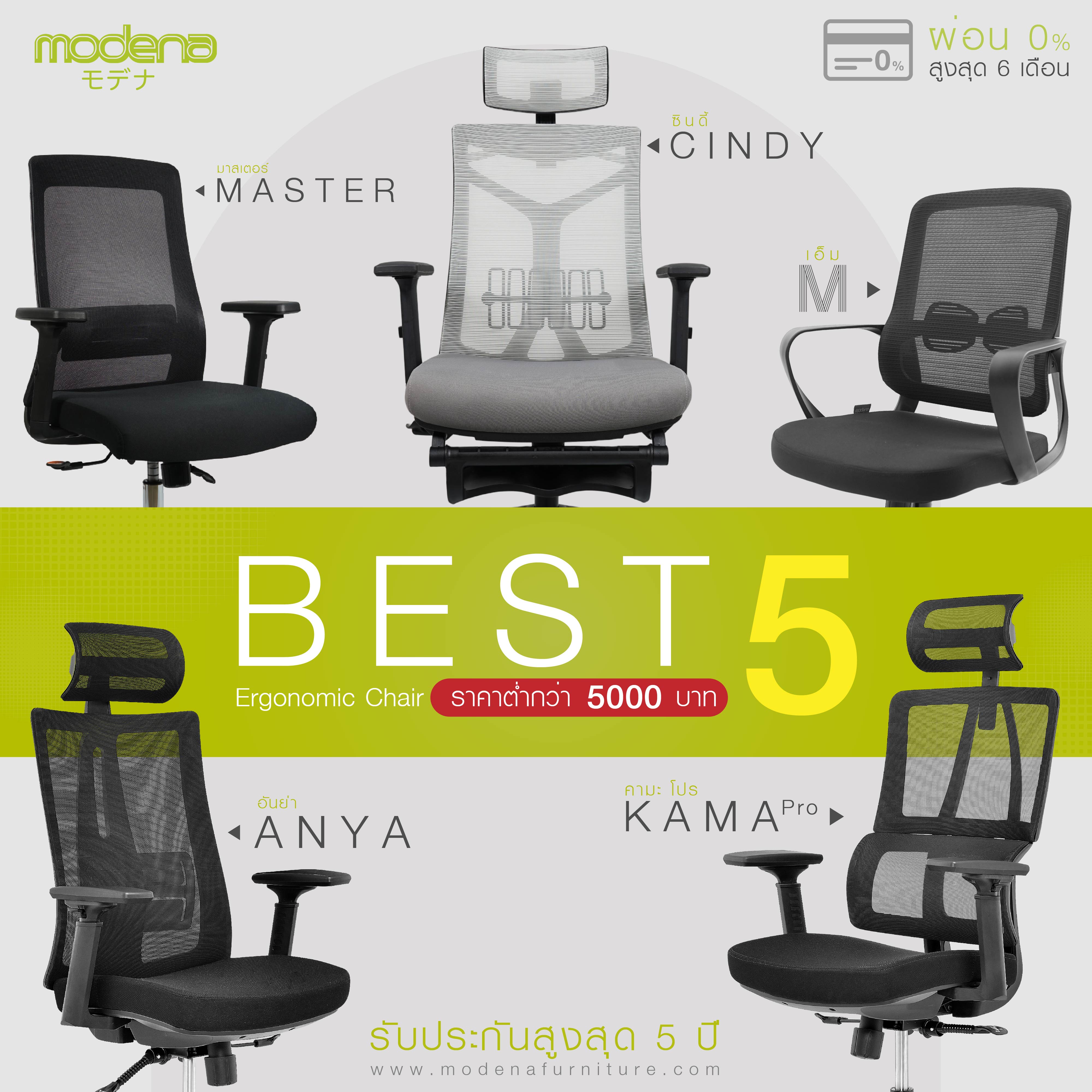 Modena Top5 Ergonomic Chair Recommend - Home or Office use under 5,000.- ราคา 1,890 บาท*ส่งฟรี