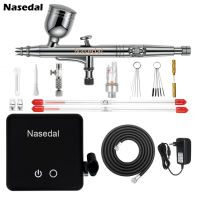 Nasedal Dual-Action 0.3mm Airbrush kit with Mini Auto-stop Air Compressor Air Brush for Gundam Model Paint Makeup Art Craft Cake Decor Nail Art Clothes Shoes DIY Painting Tool