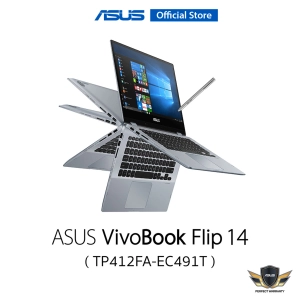 สินค้า ASUS  VivoBook Flip 14 TP412FA-EC491T, 14 inch 2 in 1 laptop, FHD IPS-Type Display, toreen, Intel i3-10110U, 4GB DDR4 On board, UHD Graphics, 256GB M.2 NVMe PCIeG3x2 SSD, 17.6 mm thin, 1.5kg lightweight