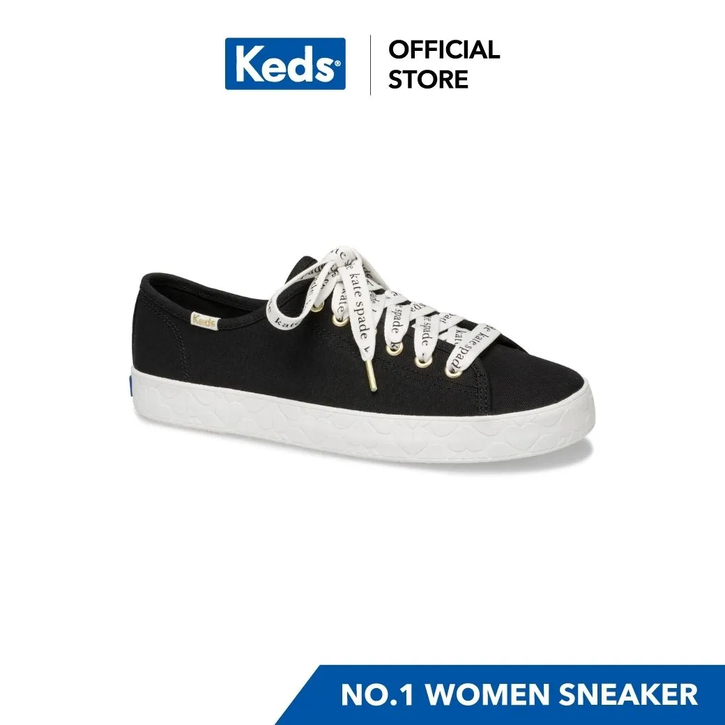 รองเท้า KEDS WF63519 KICKSTART KS LOGO FOXING CNVS BLACK WHITE รองเท้าผ้าใบผู้หญิง แบบผูกเชือก สีดำ