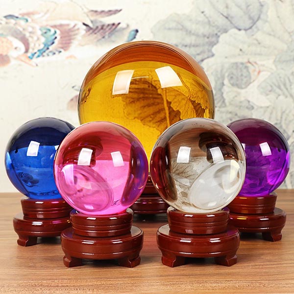 # Glass Ball with Wooden Base # Naga 2,3,4,5,6,8,10cm Crystal, Enhances Luck, Improves Feng Shui. # Crystal Ball
