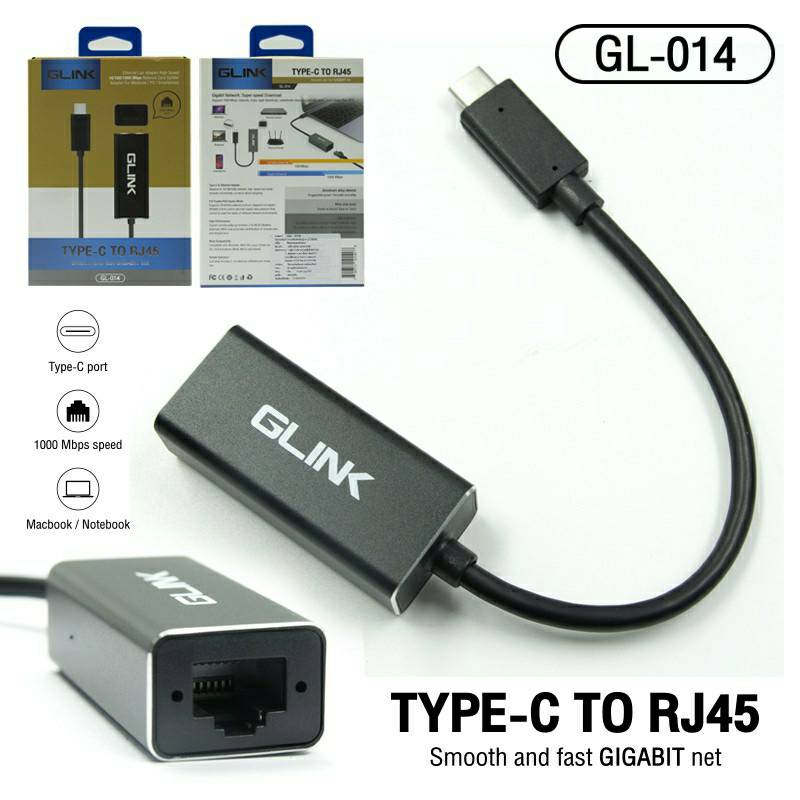 Glink GL-014 Converter Type-C To Lan/RJ-45/แปลง USB Type-C เป็น Lan 1000Mbps