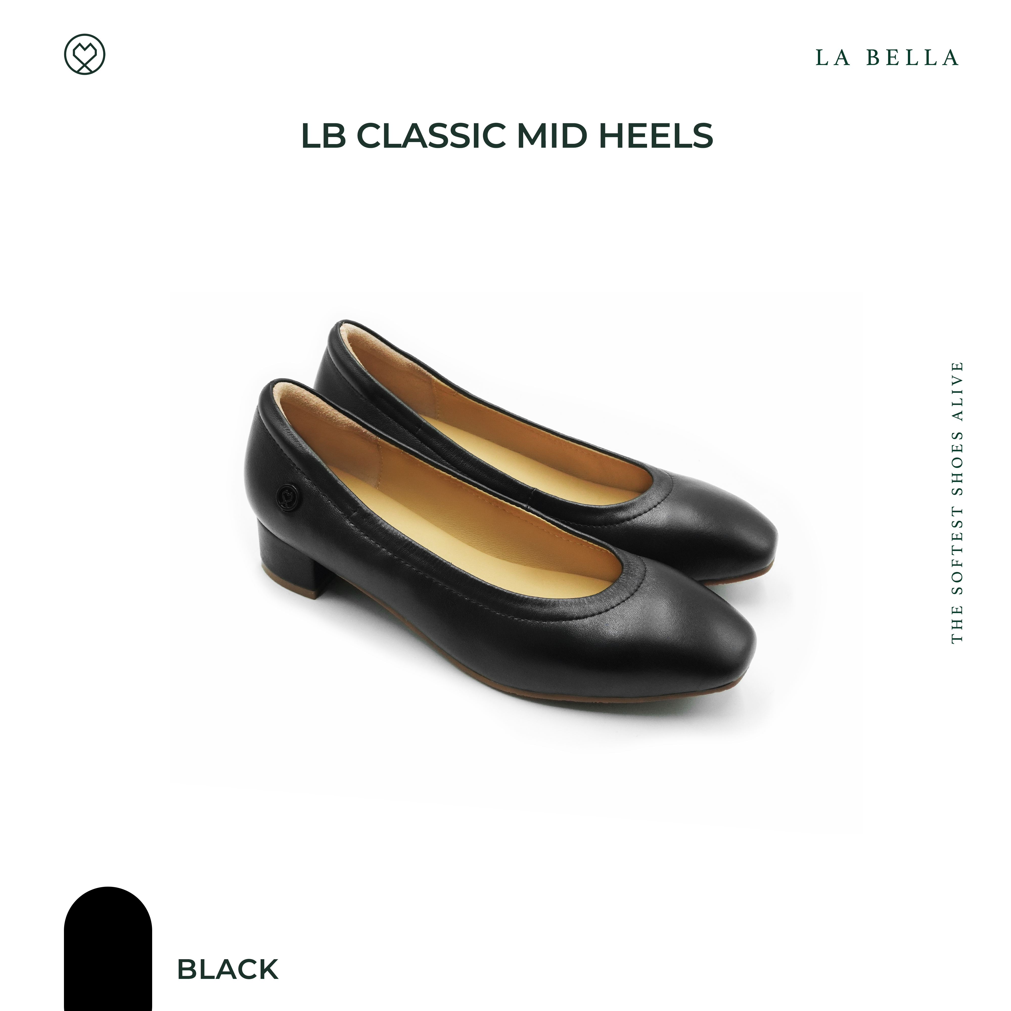 La Bella Sheepskin High Heel Shoes, Model lb Classic Mid Heels - Black ราคา 2,775 บาท*ส่งฟรี