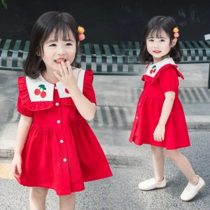 ภาพหน้าปกสินค้าชุดเด้กทารกวัยหัดเดินชุดเจ้าหญิงเดรสแขนสั้นสีแดงมีปกปักเชอรี่ ที่เกี่ยวข้อง