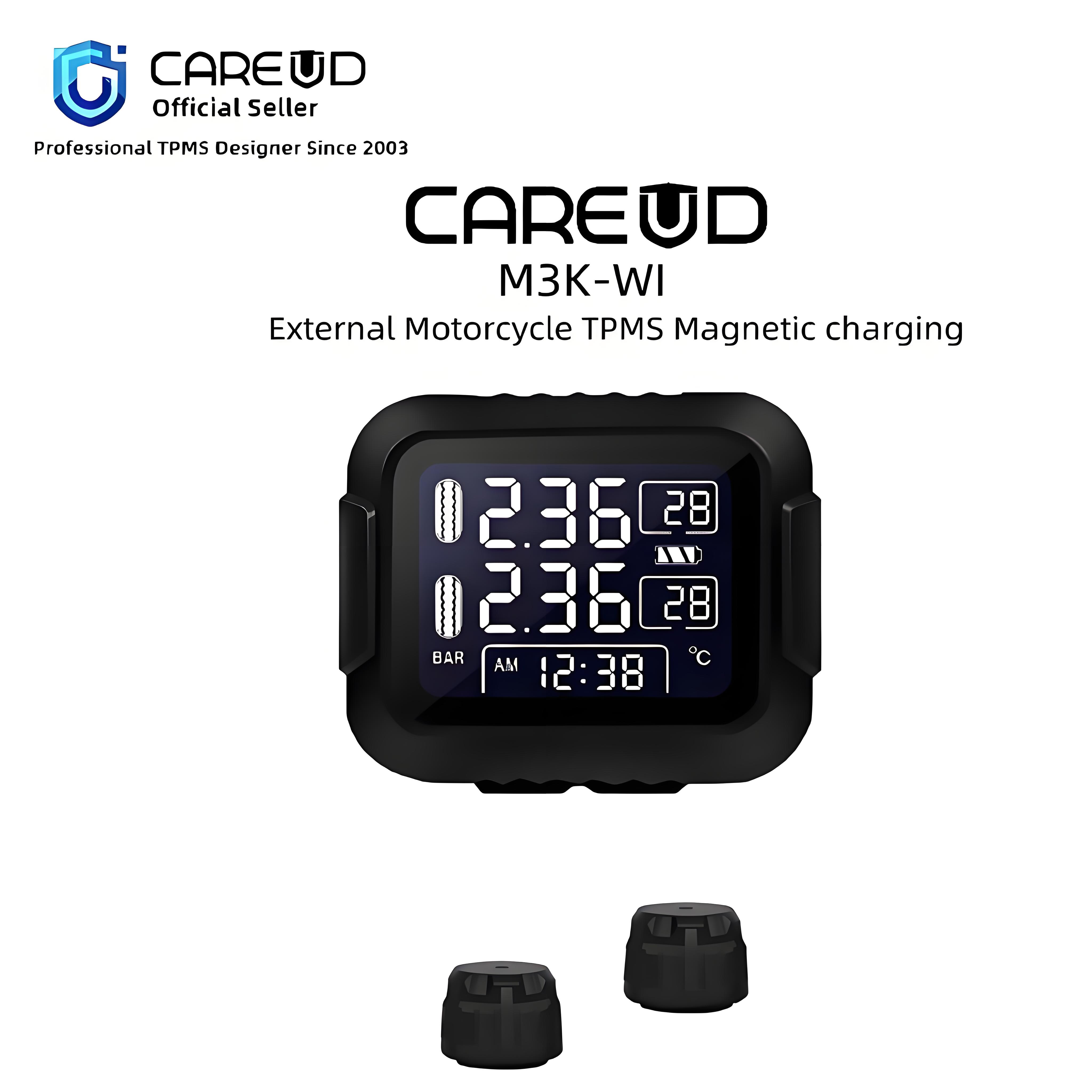 CAREUD M3K-WI Motorcycle Wireless TPMS Tire Pressure Monitoring System Digital LCD with Two Black External Sensors Easy to install ราคา 2,999 บาท*ส่งฟรี