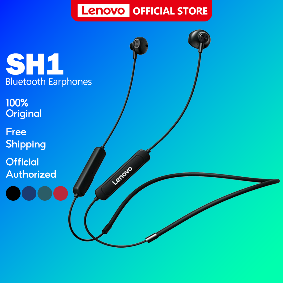 Lenovo SH1 หูฟังไร้สาย หูฟังออกกำลังกาย แฮนด์ฟรี Ipx5 แบตเตอรี่ยาว หูฟัง sports เสียงเบส หูฟังไอโฟน handfree neckband Bluetooth 5.0 หูฟังบลูทูธมีไมค์ tws true wireless earphone headphone headset with mic audio earpods earbuds ราคา 199 บาท*ส่งฟรี