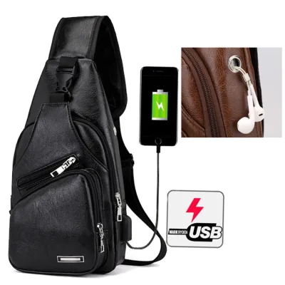 กระเป๋าสะพายหนังผู้ชายกระเป๋า Messenger ย้อนยุคมัลติฟังก์ชั่น USB ที่ชาร์จแจ็คหูฟังภายนอก