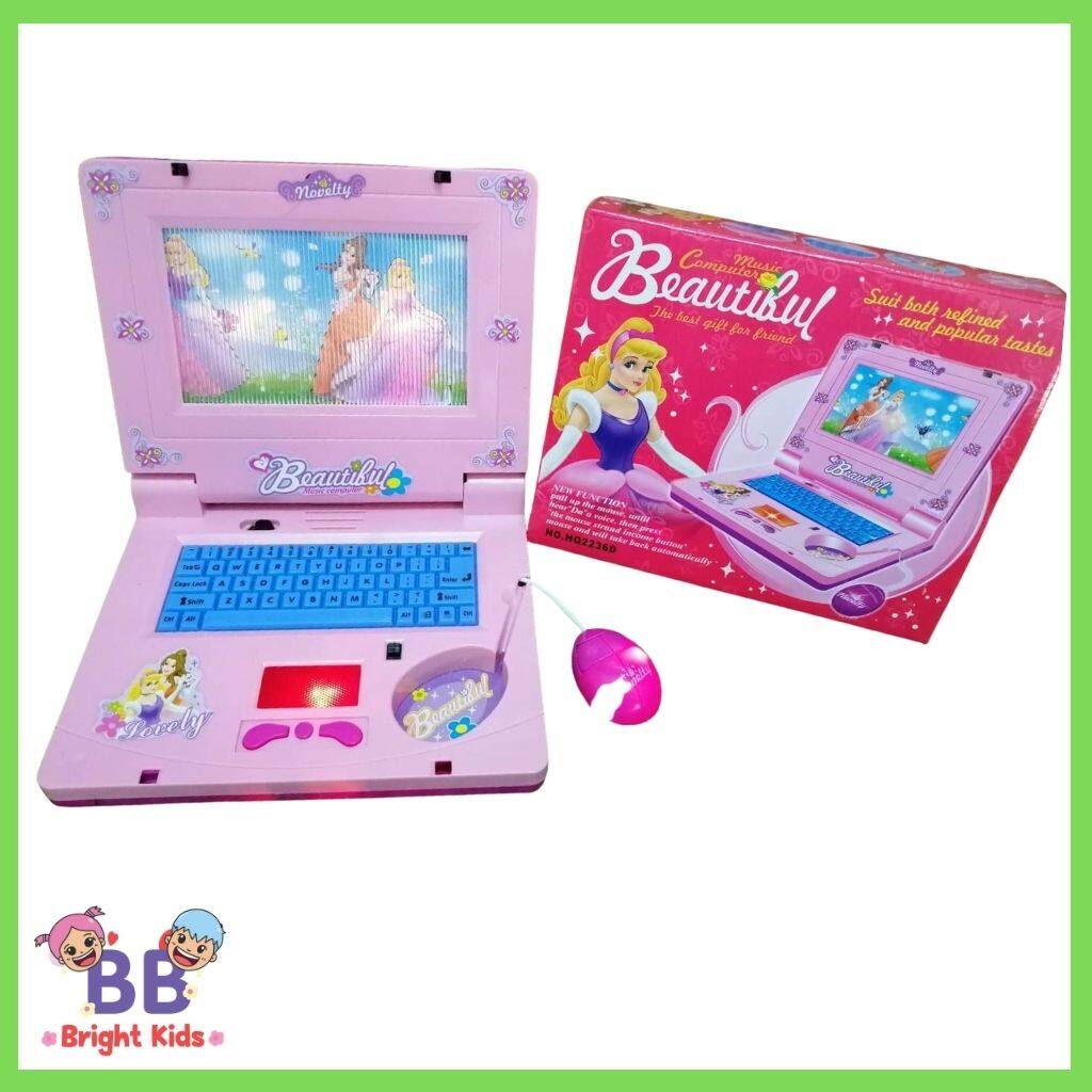 ของเล่น โน๊ตบุ๊คจำลอง มีเพลง มีไฟ หน้าจอภาพเคลื่นที่ สีสันสดใส กระตุ้นพัฒนการได้ดี คอมพิวเตอร์ของเล่น  BB BRIGHT KIDS