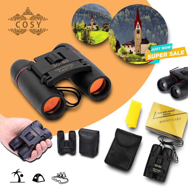 กล้องส่องทางไกล กล้องส่องทางไกล เดินป่า ส่องนก สองตา  Mini Folding Binoculars, 30 x 60