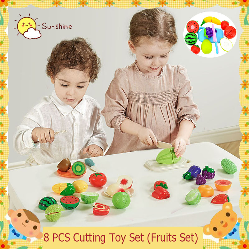 [สินค้าพร้อมส่งในไทย] ของเล่น ของเล่นเด็ก ของเล่นผลไม้ ผลไม้ปลอม ผักปลอม 8Pcs/Set Plastic Fruit Vegetables Cutting Toy Early Development And Education Toy For Baby