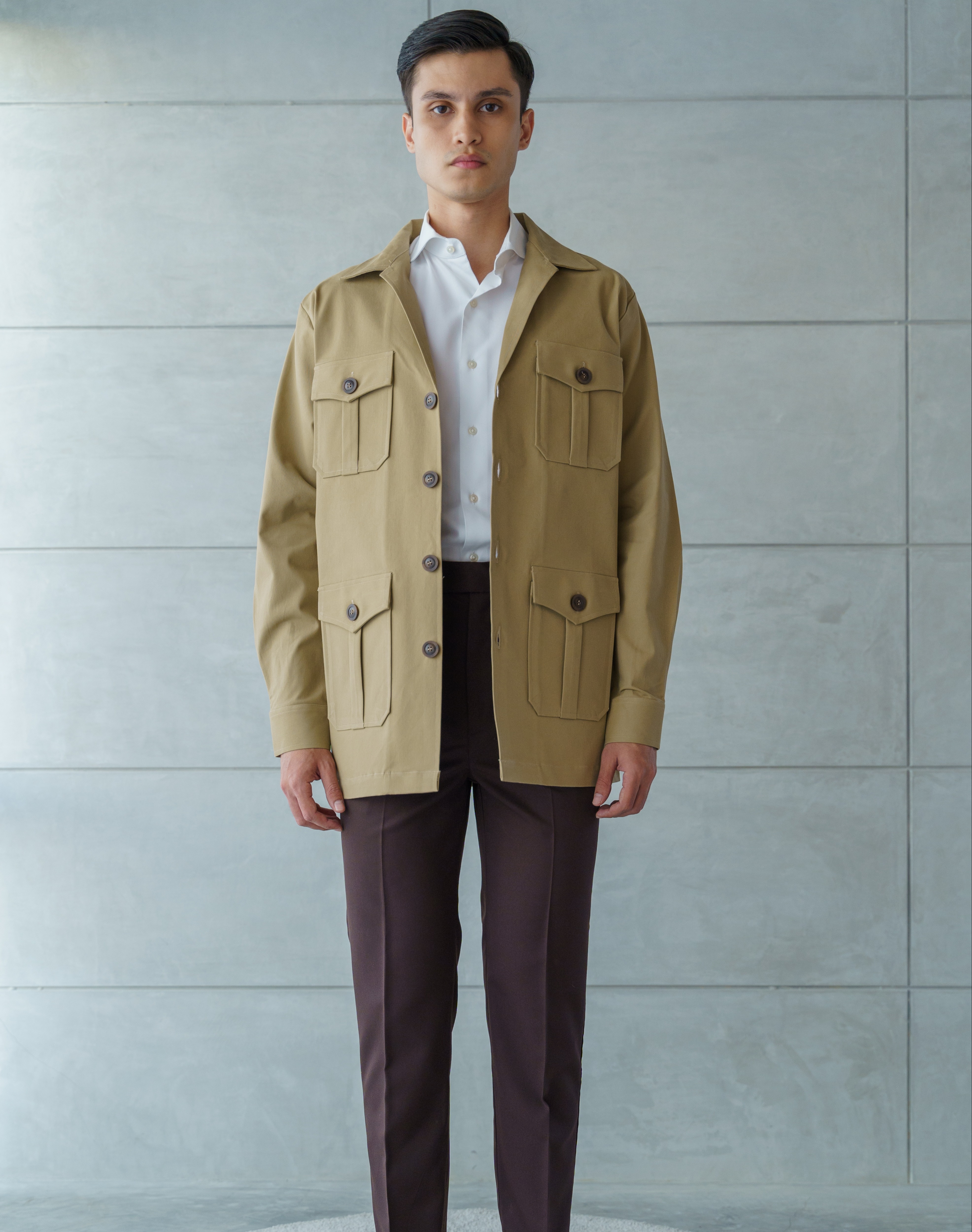 The Rimm.Bkk Field jackets Safari jackets (Cappucino/Moss) เสื้อซาฟารี เสื้อแจ็คเก็ต 4 กระเป๋า