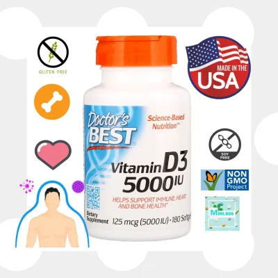Doctor's Best, Vitamin D3, 125 mcg (5000 IU) x 180 Softgels