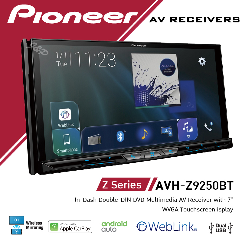 วิทยุติดรถยนต์ จอ2DIN มีบลูทูธ หน้าจอขนาด7นิ้ว PIONEER AVH-Z9250BT รุ่นใหม่ปี2019 รองรับ Android Auto