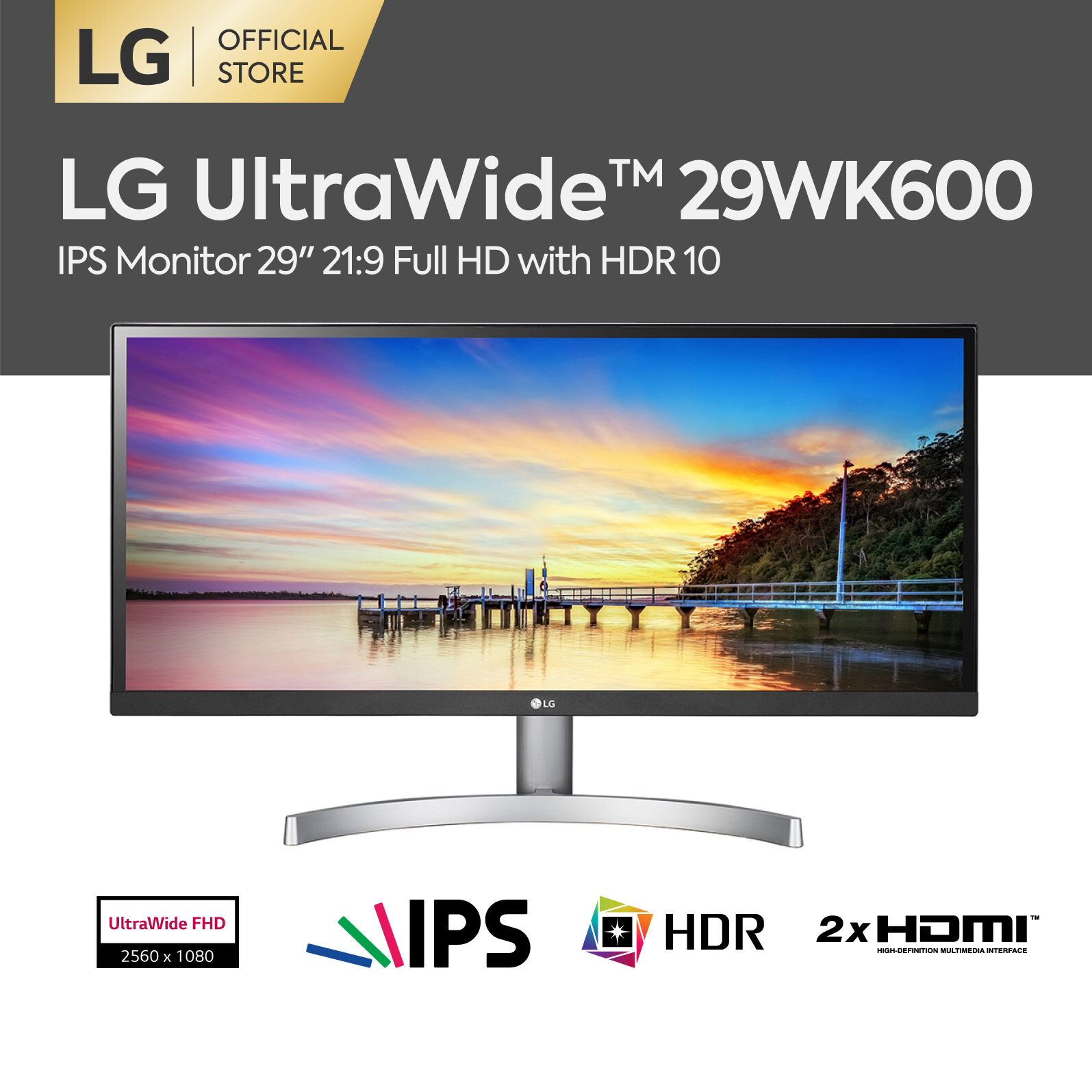 Lg จอมอนิเตอร์ ขนาด 29 นิ้ว Ultrawide™ Monitor (21:9)  รุ่น 29wk600-W ความละเอียด Wfhd  2560 X 1080 / Hdr 10/ Srgb 99% With Maxxaudio® ( จอคอมพิวเตอร์ ). 