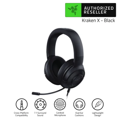 Razer Kraken X 7.1 Surround Sound Gaming Headset with Bendable Cardioid Microphone Wired Gaming Headphones