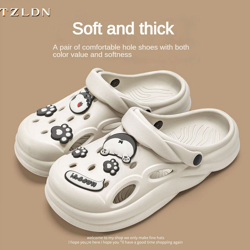 TZLDN Women's EVA Thick Sole Hole Shoes Men's Beach Slippers Non-slip Tear-resistant ราคา 209 บาท*ส่งฟรี