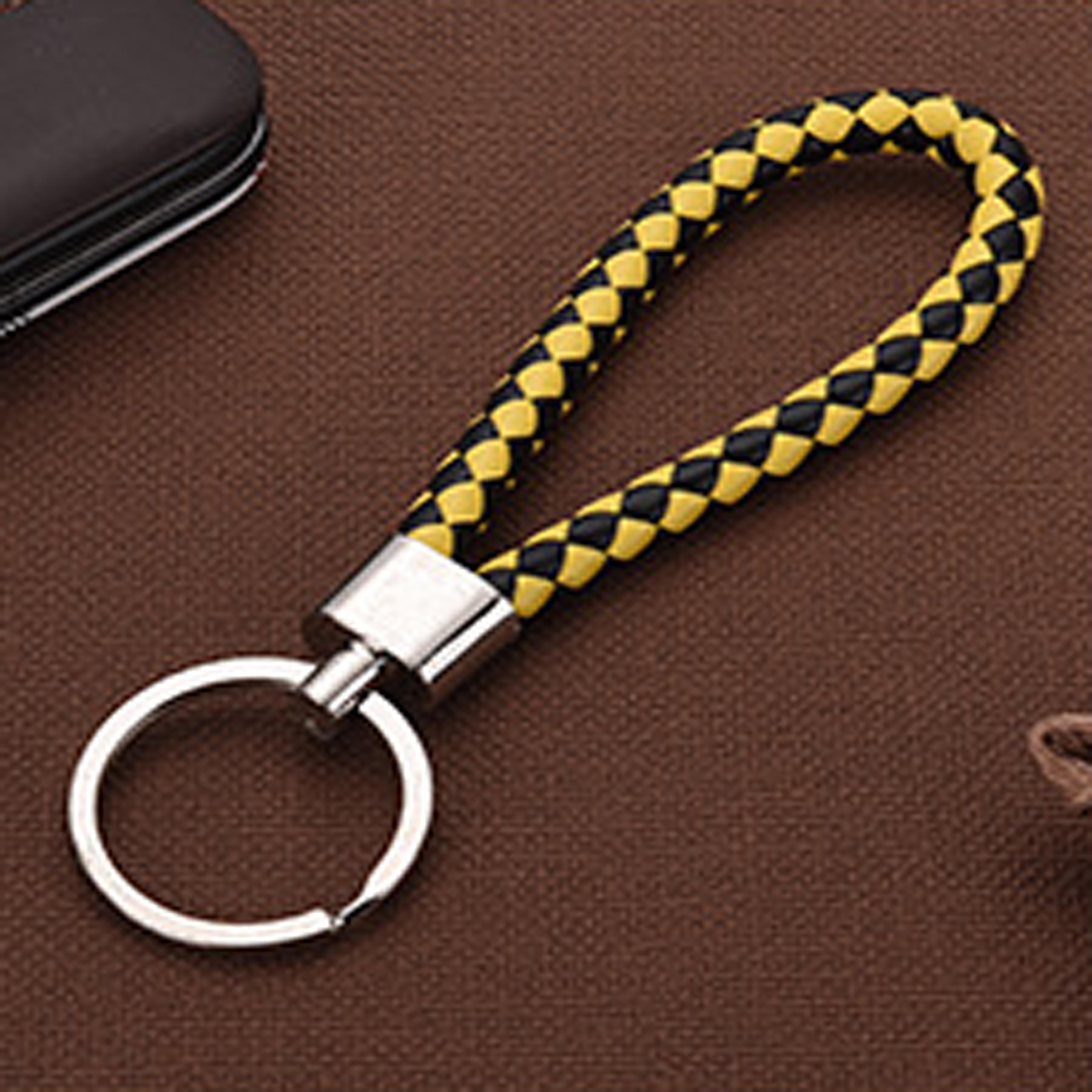 พวงกุญแจสร้างสรรค์  เชือกหนังถักด้วยมือ พวงกุญแจหัวอัลลอยใหม่ simple key chain