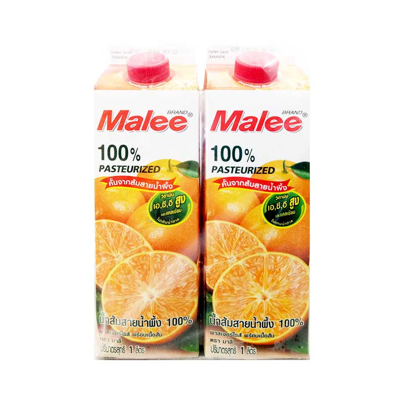 มาลี น้ำส้มสายน้ำผึ้ง 100% พาสเจอร์ไรซ์ 1 ลิตร x 2 กล่อง
