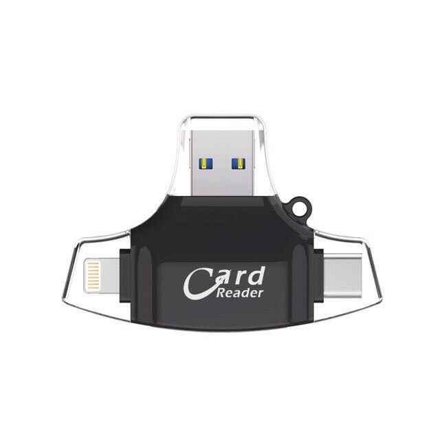 R013?idragon 4-in-1 OTG Card Reader Mini USB 2.0 TF SD Card Slot for Lighting/Type-c/Micro USB/USB 2.0 การ์ดรีดเดอร์