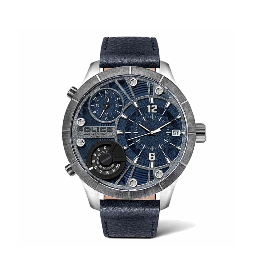POLICE นาฬิกาข้อมือผู้ชาย Police Multifunction BUSHMASTER dark blue leather watch รุ่น PL-15662XSTU/03 นาฬิกาข้อมือ ราคา 9,300 บาท*ส่งฟรี