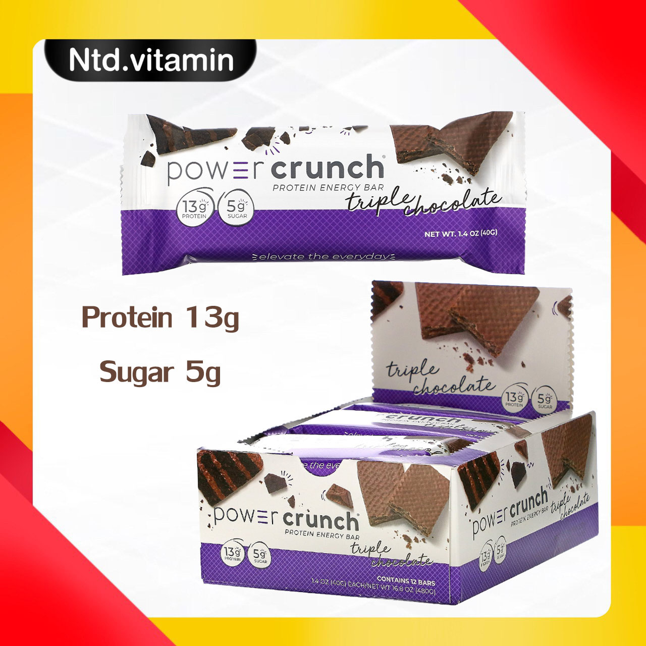 โปรตีนบาร์ BNRG Power Crunch Protein Energy Bar Triple Chocolate 1 Bars (40 g)