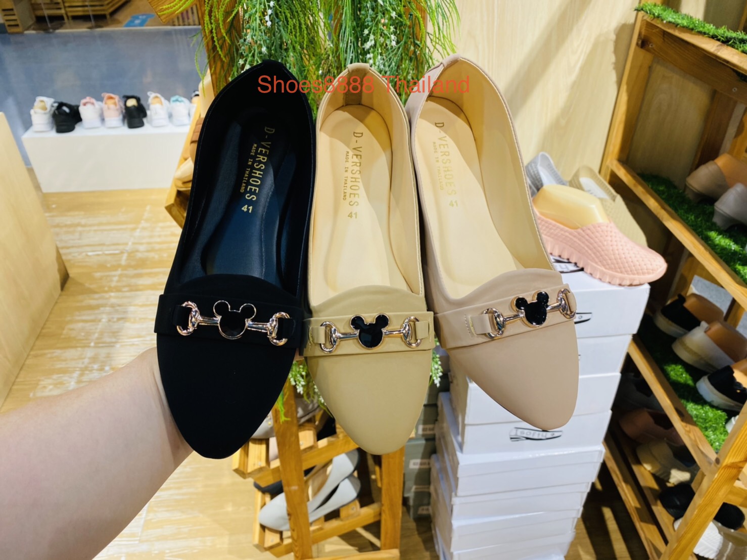 Shoes8888 Thailand รองเท้าคัทชู หัวมิกกี้ มี 3 สี ชมพู. ครีม ดำ ไซล์ 36-45