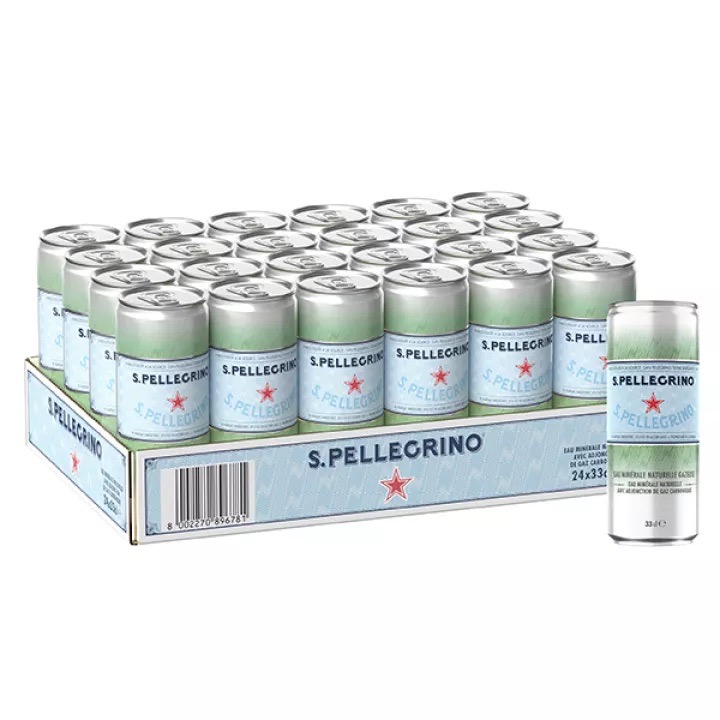 San Pellegrino Sparkling Mineral Water Can 330 ml น้ำแร่อัดแก๊สธรรมชาติ ขนาด 330 ml กระป๋อง 24 กระป๋อง ราคา 1,180 บาท*ส่งฟรี