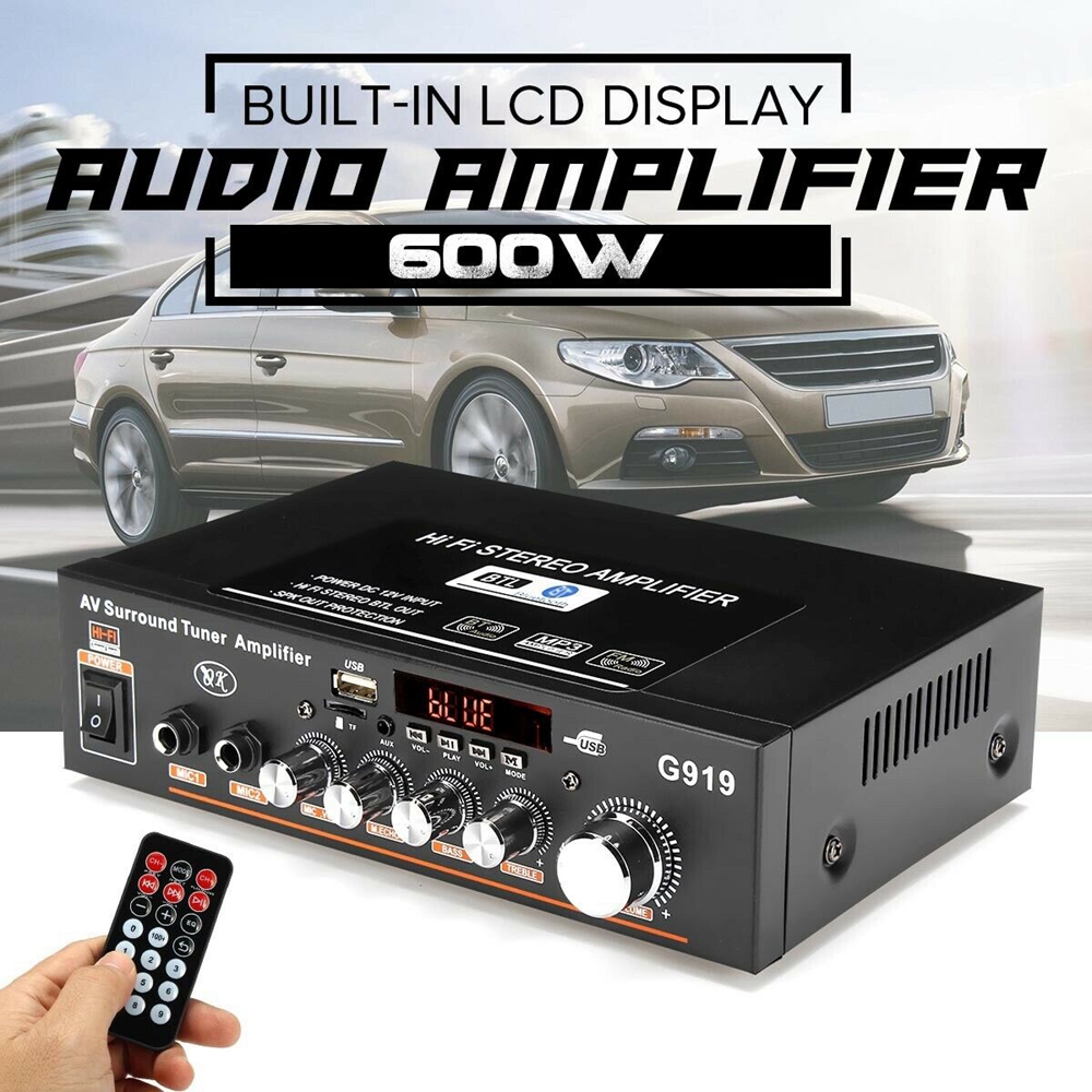 【พร้อมส่งจากไทย】สเตอริโอHIFI amplifier มินิ 2CH จอแสดงผล LCD build-in ไร้สายบลูทู ธ วิทยุ FM เครื่องขยายเสียง AMP1 12/220V 600W Car Audio Amplifier  FM เครื่องขยายเสียง