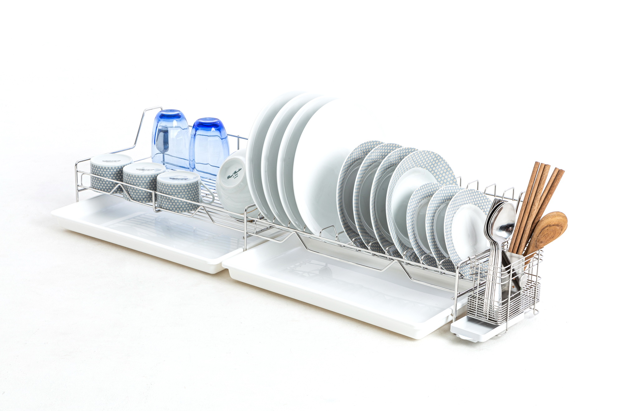 Kowa homeware KWH-DR008 ที่คว่ำจานสแตนเลสแบบติดผนัง พร้อมถาดรองน้ำขนาด 92 ซม.แพคคู่ตะแกรงใส่ช้อน-ส้อม แบบมีถาดรองน้ำ 2 ช่อง สแตนเลส SUS 304 ราคา 1,914 บาท*ส่งฟรี