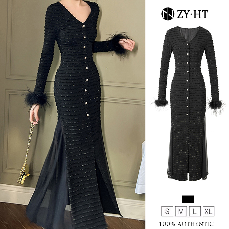 ZY.HT EraVogue เดรสผู้หญิง เดรสสีดำ เดรสหางปลา เดรสแขนยาว เดรสคอวี เดรสผ้าถัก เดรสไฮโซ เดรสวินเทจ เดรสออกงาน เดรสปาร์ตี้ เดรสฝรั่งเศส 40164 ราคา 1,466 บาท*ส่งฟรี