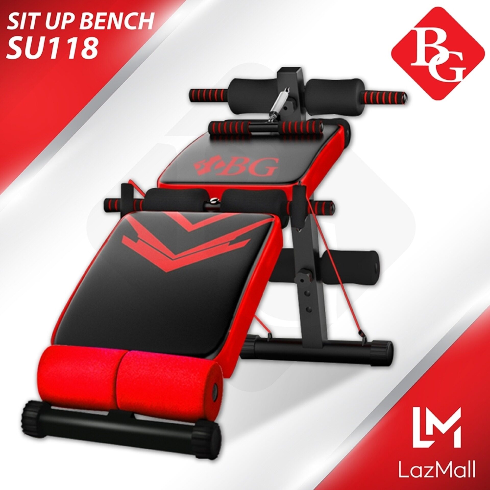 B&G เครื่องออกกำลังกาย ม้านั่ง ม้ายกดัมเบล เครื่องบริหารหน้าท้อง Multifunction Adjustable Fitness Gym Sit Up Bench (Red) รุ่น SU118