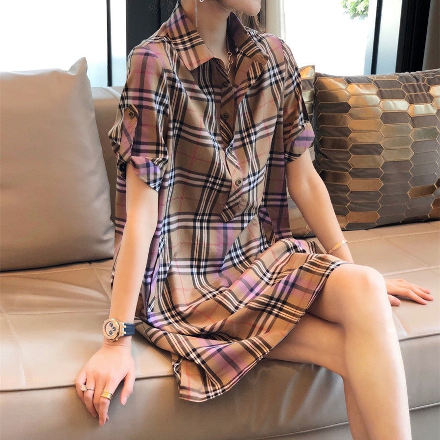 European 2022 summer new European women's clothing fashion plaid dress female loose polo shirt dress tide ราคา  1,681 บาท*ส่งฟรี