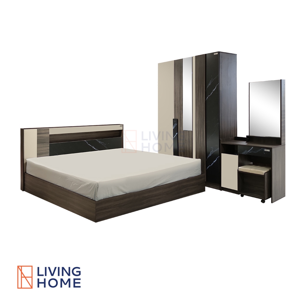 ผ่อน 0% ชุดห้องนอน 5,6 ฟุต | เตียง ตู้เสื้อผ้า โต๊ะแป้ง+สตูล  (V.NICE)  | Livinghome