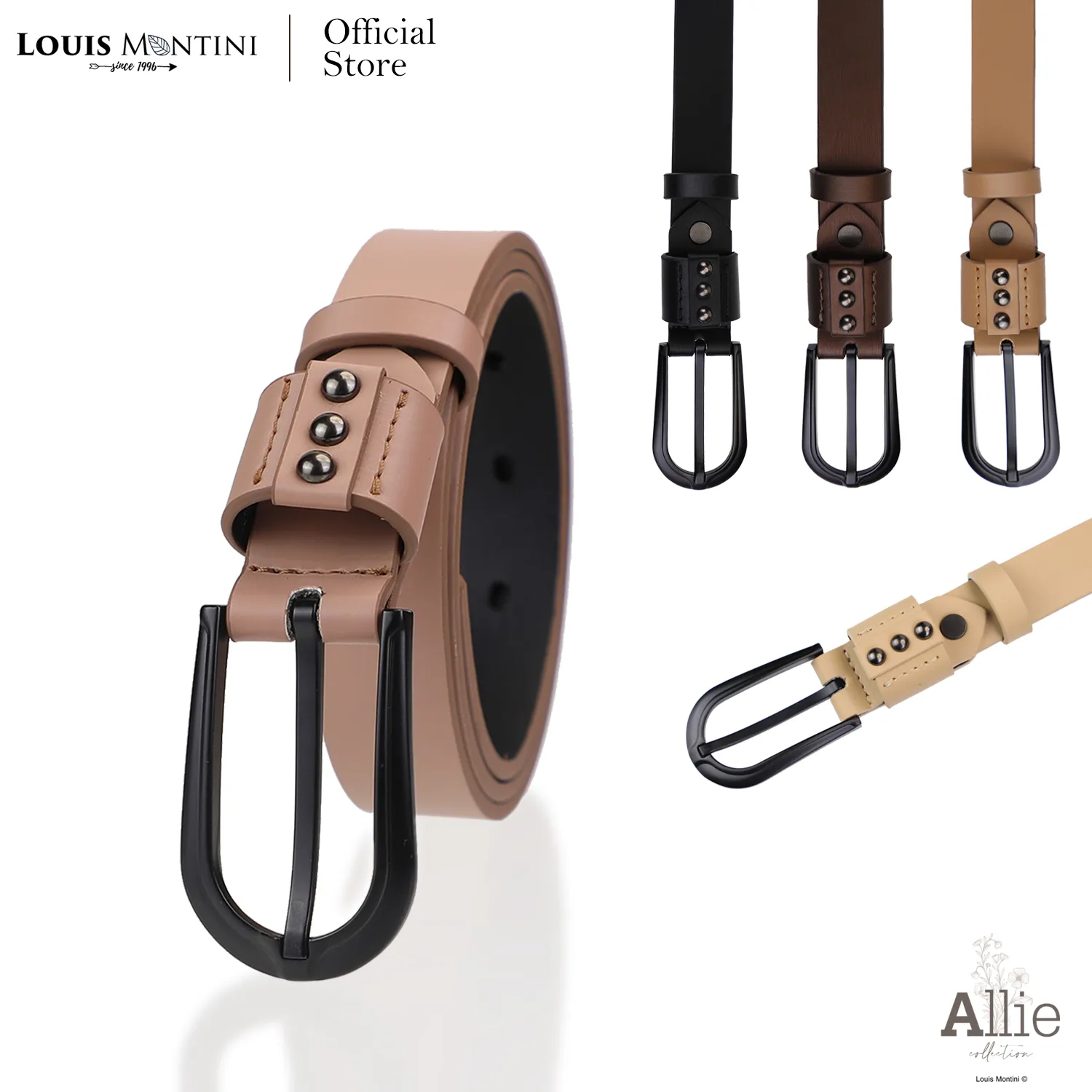 Louis Montini (Allie Collection) เข็มขัดผู้หญิง หนัง PU มุก คุณภาพดี เข็มขัดแฟชั่น นู้ดโทน MPU11