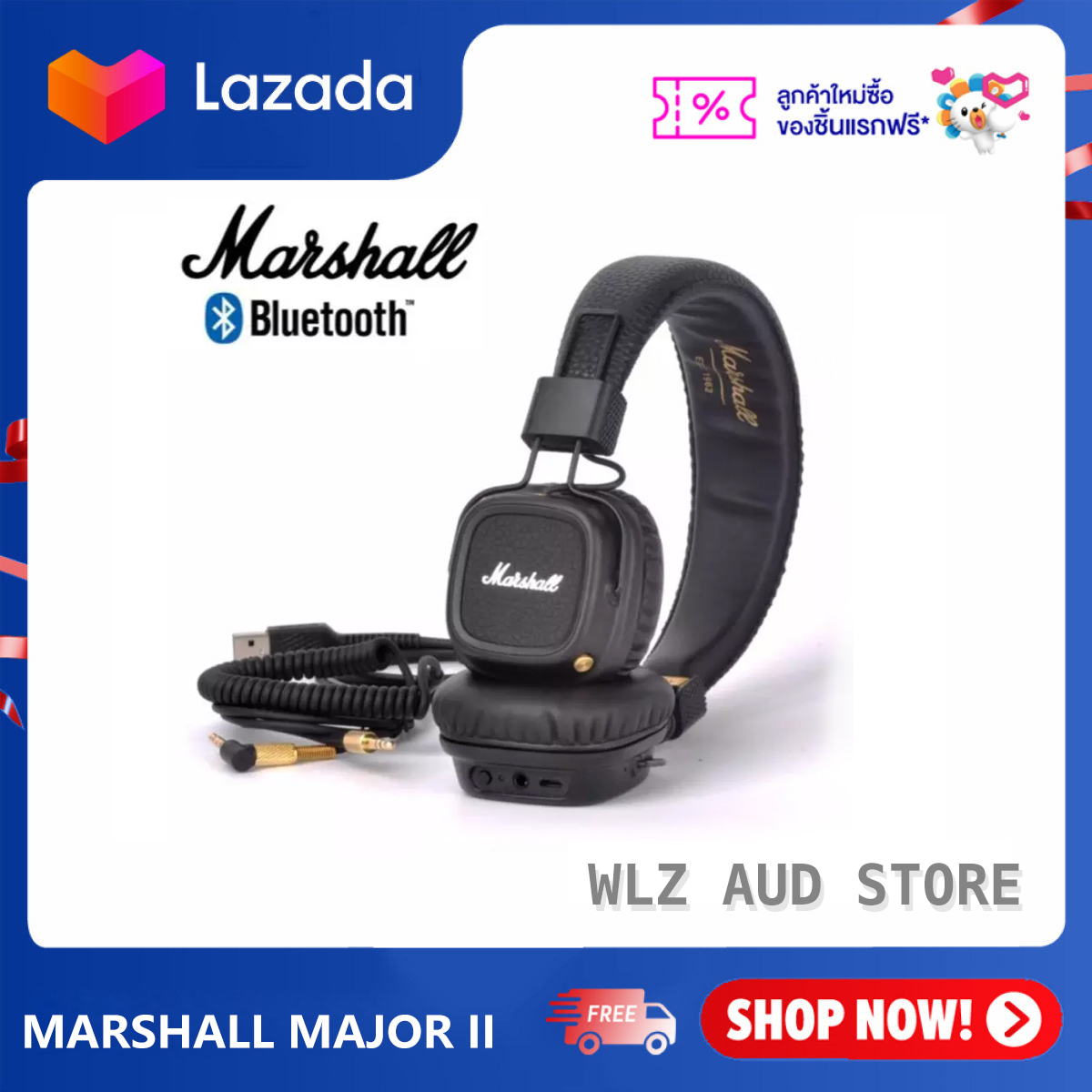 High quality【Local merchants in Thailand, in stock】Marshall Major II Bluetooth Wireless On-Ear Headphones for iSO/Android ( หูฟังบลูทูธ , หูฟังไร้สาย , เครื่องเสียง , Bluetooth )HiFiหูฟังไร้สาย