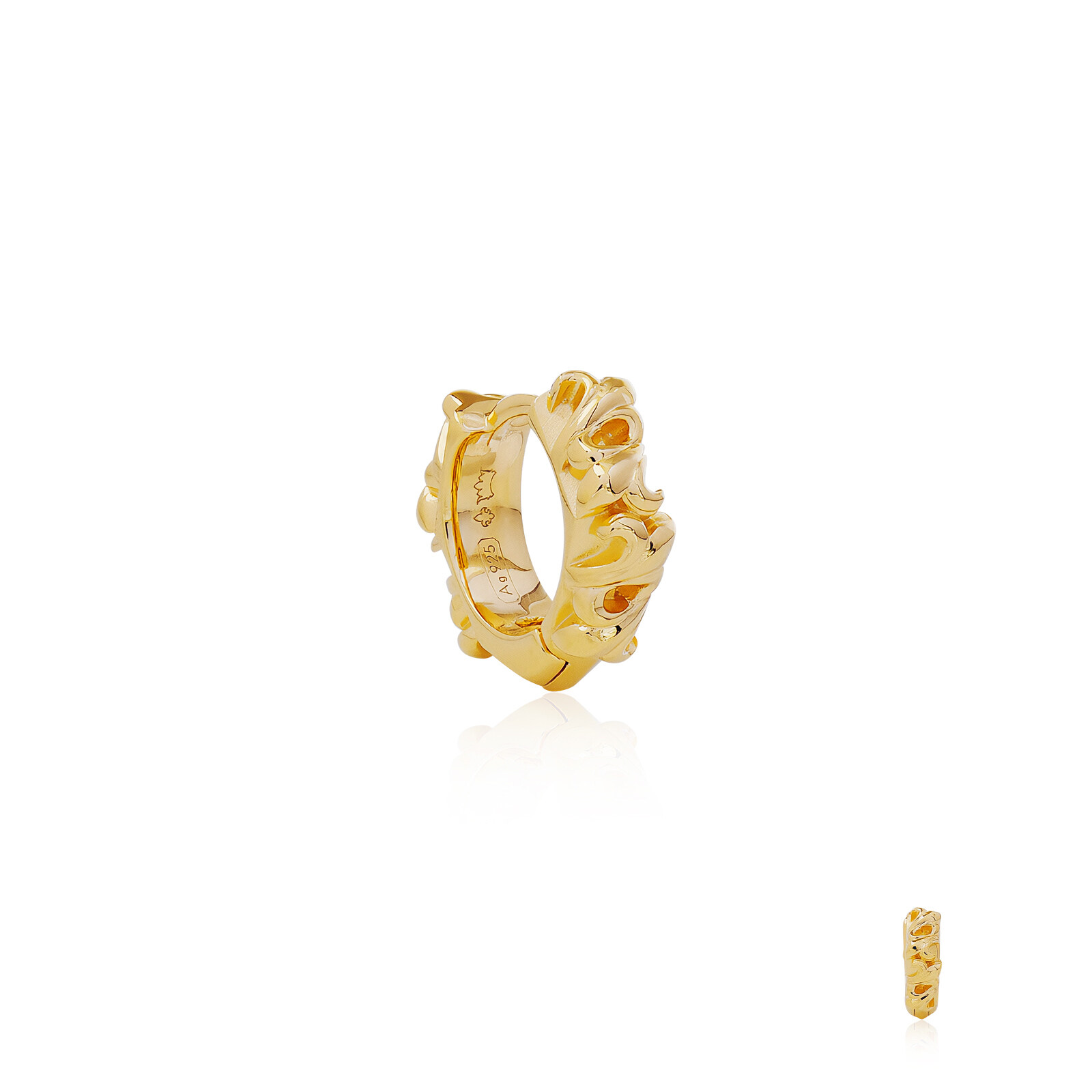 The Athena's Deadly Multi-Spikes Huggie - 24 Karat Gold -  ต่างหูเงินแท้ 925 แบบห่วงกริ๊กฮักกี้ ทำมือแกะลายเถาวัลย์สุดดุดัน  ขัดเงาชุบทองคำแท้ 24 กะรัต