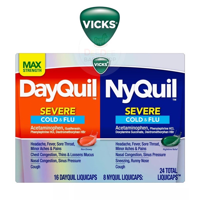 🌟Ready to Ship🌟 Vicks DayQuil & NyQuil SEVERE Cold & Flu Max Strength 24 LiquiCaps Import 100% Guarantee! ราคา 1,790 บาท*ส่งฟรี