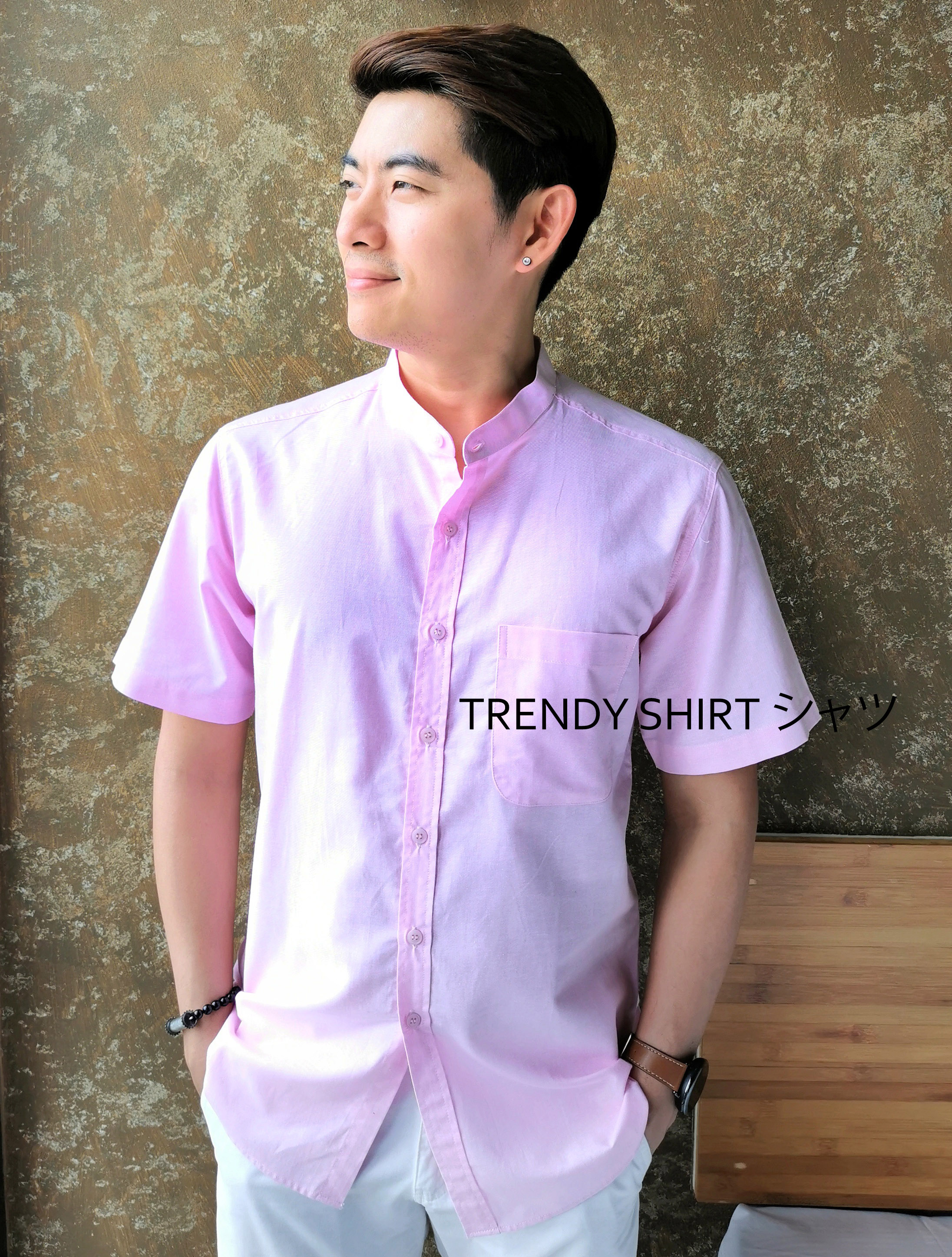 เสื้อเชิ้ตคอจีน แขนสั้น Trendy Shirt ผ้า Oxford เนื้อผ้าดี ใส่สบาย มีหลายสีหลายแบบให้เลือก