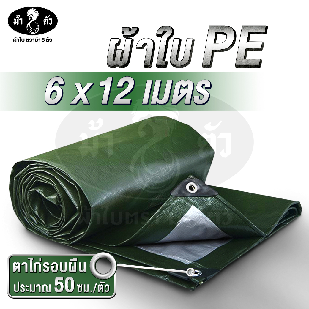 ม้า8ตัว ผ้าใบ PE 6x12 มีตาไก่ หนา 0.35 มิล ผ้าใบกันแดดกันฝน ผ้าใบปูบ่อปลา ผ้าใบหลังกระบะ ผ้าใบคลุมของ ผ้าใบกันสาด ผ้าใบฟลายชีท ผ้าใบหลังคา ราคา 2,439 บาท*ส่งฟรี